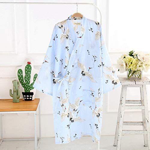 女性の浴衣 きれいな鶴の模様 優雅でかわいい 七分袖 寝スカート 寝間着 部屋着 寝巻き 汗蒸着 綿100 L ブルー Web限定カラー