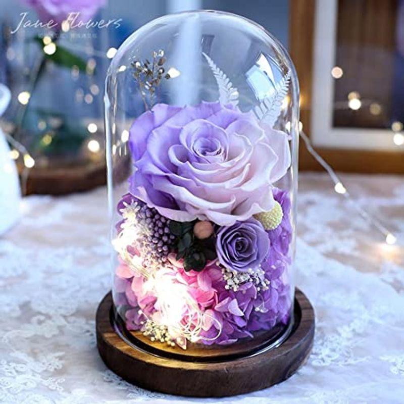 安いアウトレット モール のプリザーブドフラワー フラワーギフト ガラスドーム ボックス プレゼント 花束 アレンジメント ケース入り 女性 母の日 フラワーギフト 母の日 バラ 2輪バラ パープル 枯れない花 L 雪月花ショップ 通販のお買物