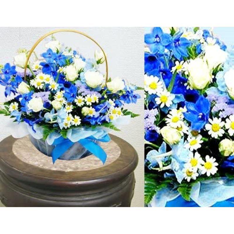 爽やかなホワイトブルーのアレンジ白バラとデルフィ 日時指定無料 雪月花ショップ7 通販 Yahoo ショッピング