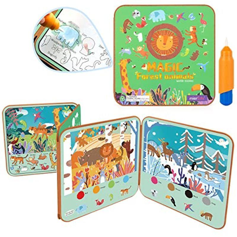 Mieredu 水塗り絵 幼児向け 繰り返し使える 水遊び 落書きペイント 本 お絵かきパッド ウォーターペン 塗り絵の本 子供向け 森の 最適な価格