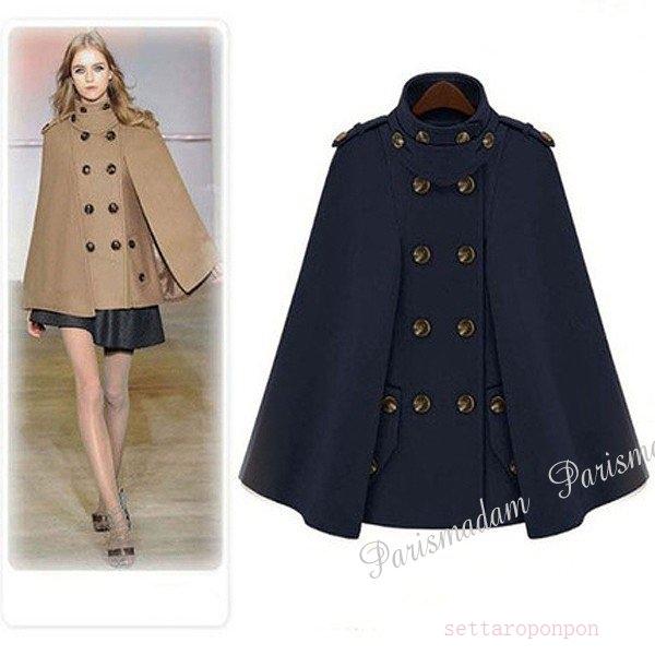 お気に入り レディース ネイビー大きいサイズ有りｓ ｘｘｌ キャメル ウール ハーフコート ダブル ケープ マント ポンチョコート 代30代40代50代 大人 上品 きれいめ コート アウター Brandelevate Com