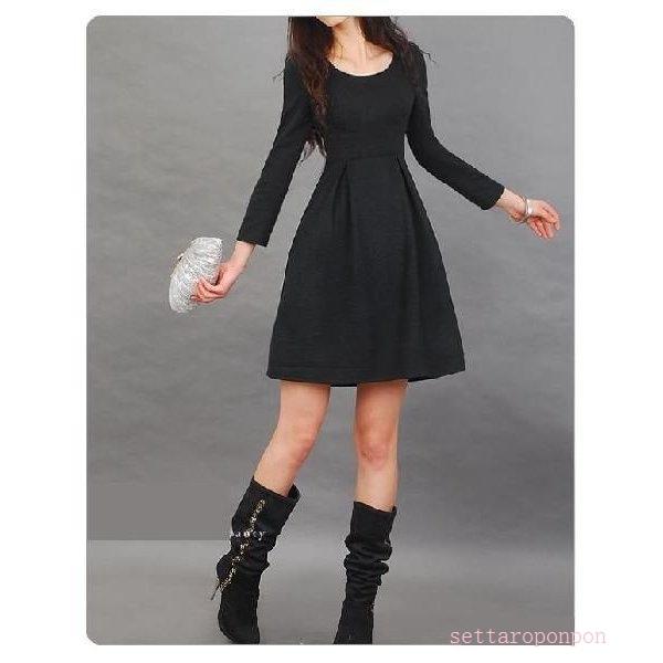 国内最安値 秋 冬 長袖 上品 ワンピース お嬢様ワンピース ヘップバーンスタイル ブラック ワンピース サイズ ｌ Panero Shop