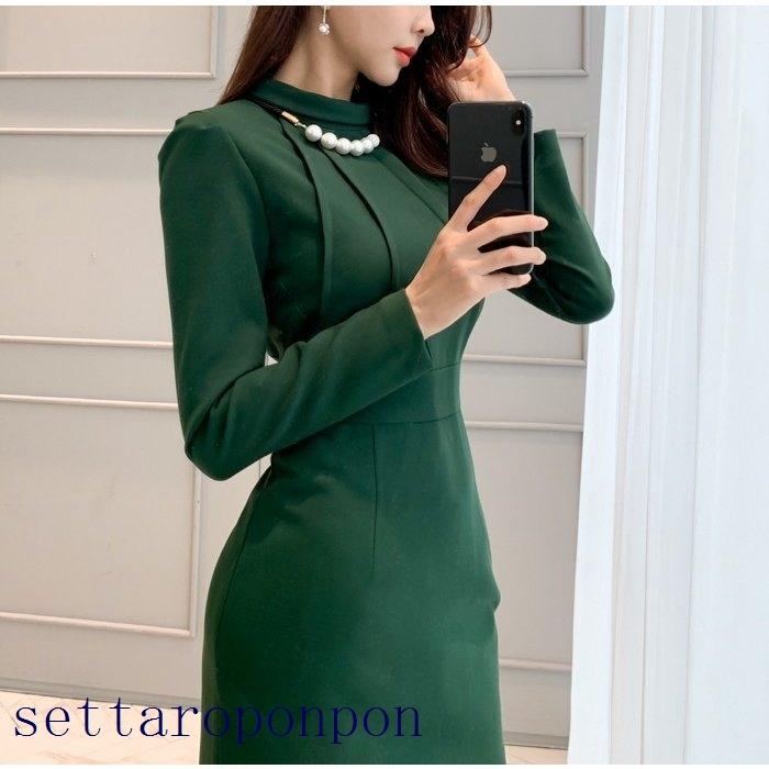 ランキングや新製品 春秋 高級感 セクシー ファッション 40代 30代 通勤 きれいめ 長袖 無地 タイトワンピース 上品 レディース ワンピース 新作 青 紺 ワンピース カラーサイズ Green S 55 Captains Agency