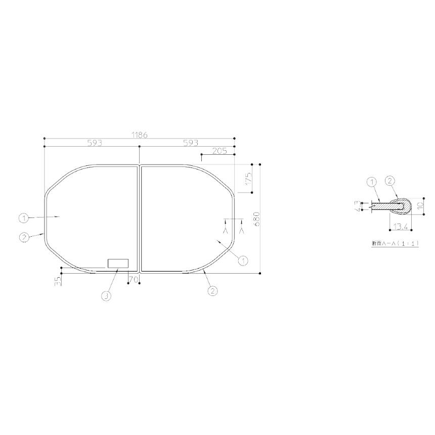 TOTO風呂蓋　７８０mm✖️１３２０mm(2枚で1セット) TOTO お風呂のふた 風呂ふた 組合せ2枚風呂蓋 NEL用2枚割りふた
