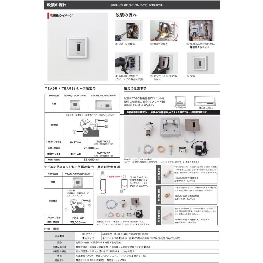 [FM8TWA]ミナミサワ 便器用自動洗浄器　フラッシュマンリカバリー2　AC100Vタイプ　壁埋め込み改装用　既設 TOTO TEA95/96用　小便器 | TOTO | 01