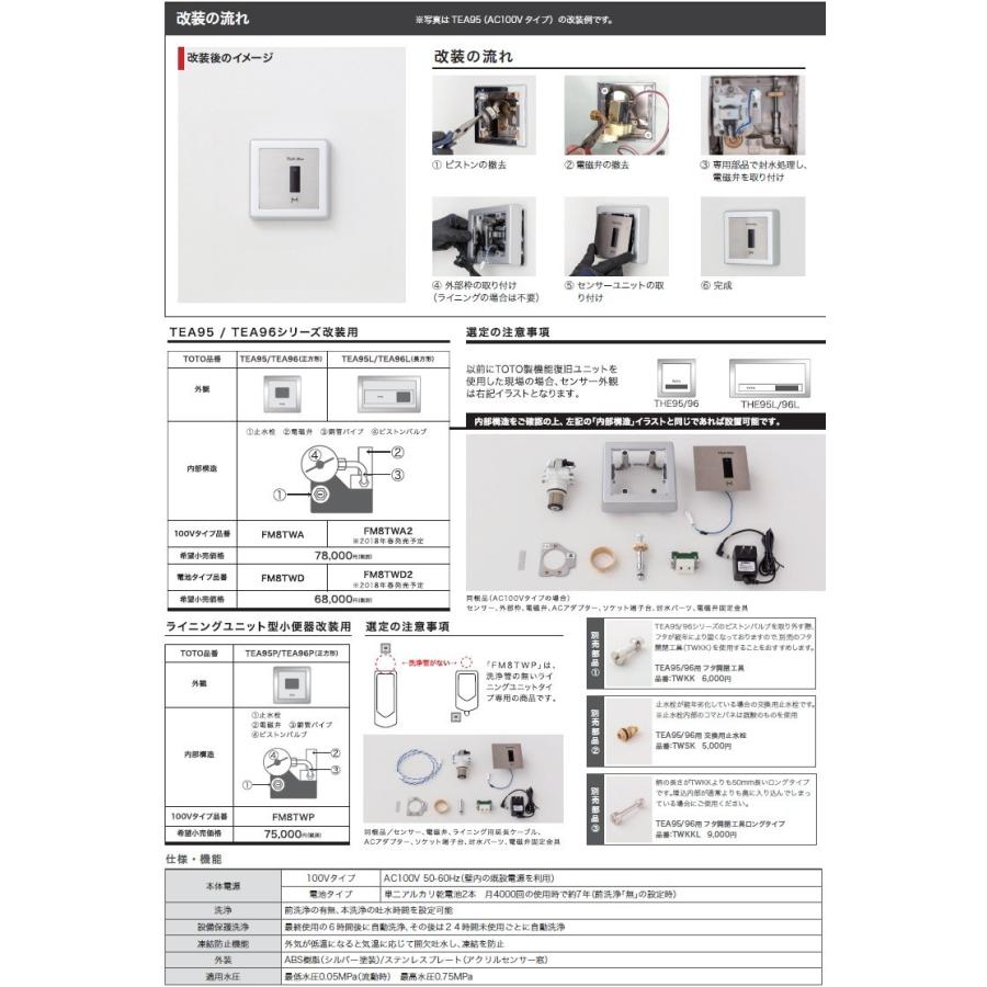 [FM8TWD]ミナミサワ 便器用自動洗浄器　フラッシュマンリカバリー2　乾電池タイプ　壁埋め込み改装用　既設 TOTO TEA95/96用　小便器 | TOTO | 01
