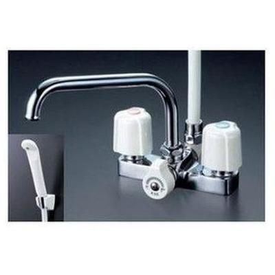 [KF14ER2]KVK 水栓金具 デッキ形２ハンドルシャワー 取付穴芯々120mm 240mmパイプ付 | KVK