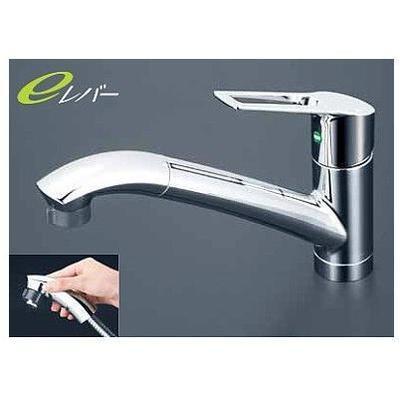 プレゼント付き[KM5031ZTEC]KVK 水栓金具　流し台用シングルレバー式シャワー付混合栓 シャワー引出しタイプ　eレバー　寒冷地用 | KVK