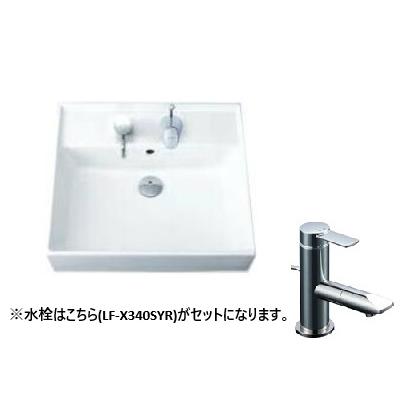 [L-555FC+LF-X340SYR+LF-3V(55)K×2+LF-7SALC+A-4827]INAX/LIXIL 角形洗面器セット 床排水 吐水口回転式シングルレバー混合栓