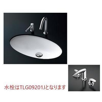 [L532+TLG09201J+TLC4A1F×2+TLDP2201JA]TOTO　カウンター式洗面器 アンダーカウンター式 台付2ハンドル混合水栓 壁排水金具Pトラップ｜setubi