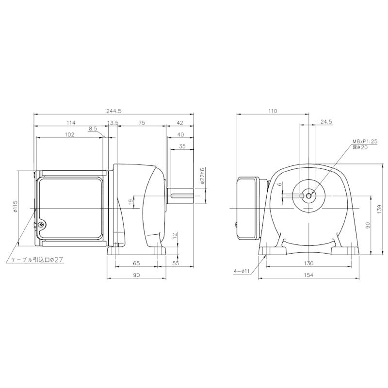 ニッセイ ギヤードモーター G3L22N80-MM01TWNTN 平行軸 脚取付 0.1kW 減速比1/80 ブレーキ無 軸炭素鋼