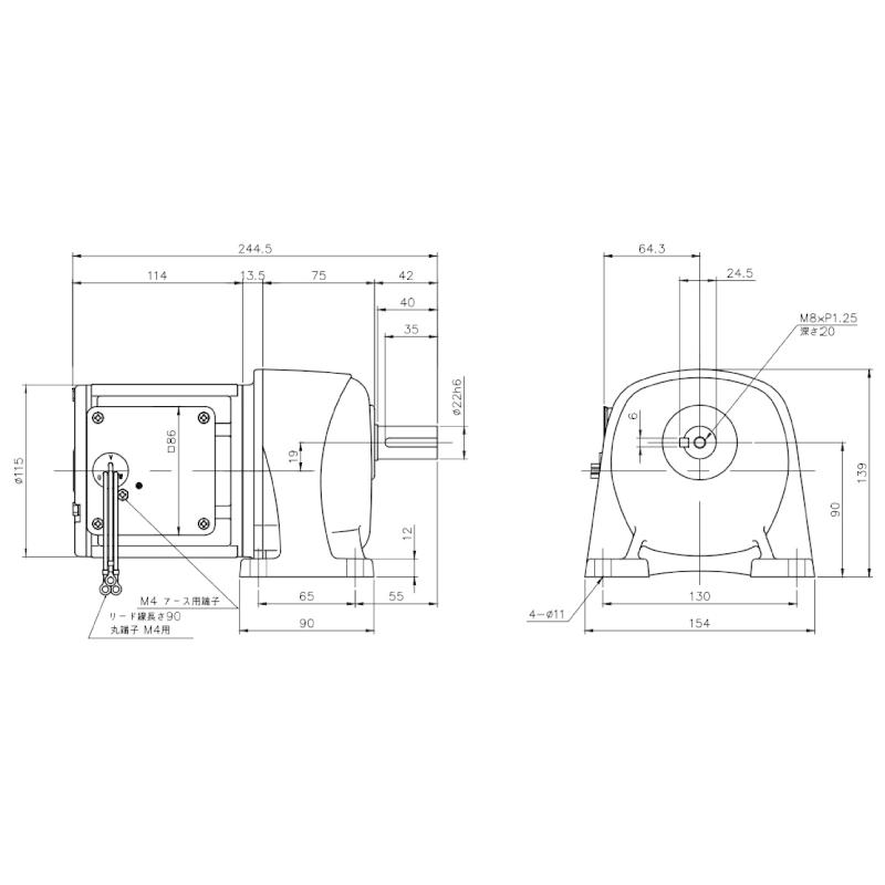 ニッセイ ギヤードモーター G3L32N160-MM04TNNNN 平行軸 脚取付 0.4kW 減速比1/160 ブレーキ無 軸炭素鋼