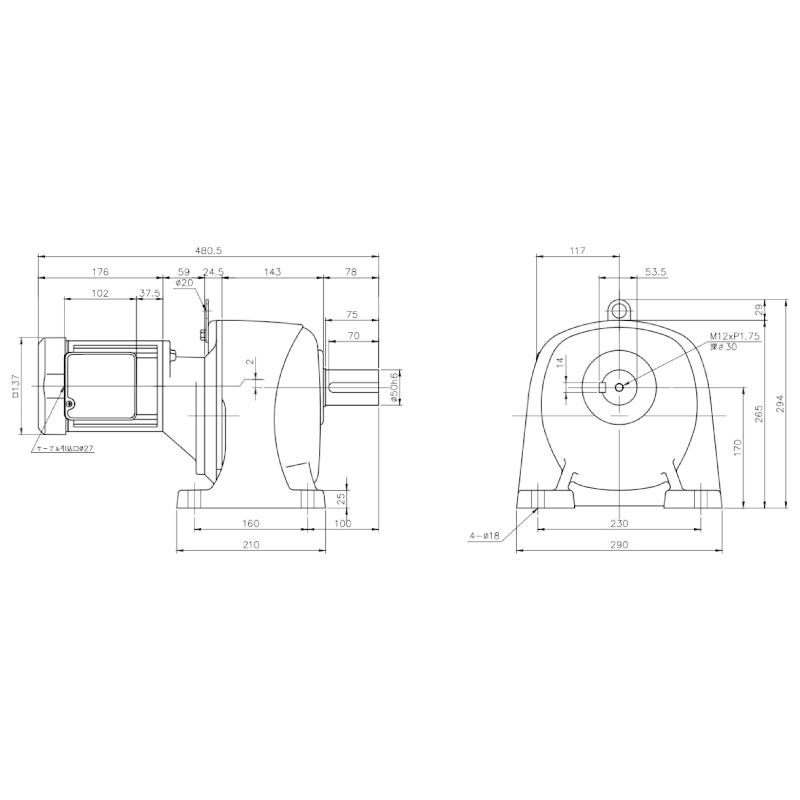 ニッセイ ギヤードモーター G3L50N600-MM04TNNTN 平行軸 脚取付 0.4kW 減速比1/600 ブレーキ無 軸炭素鋼