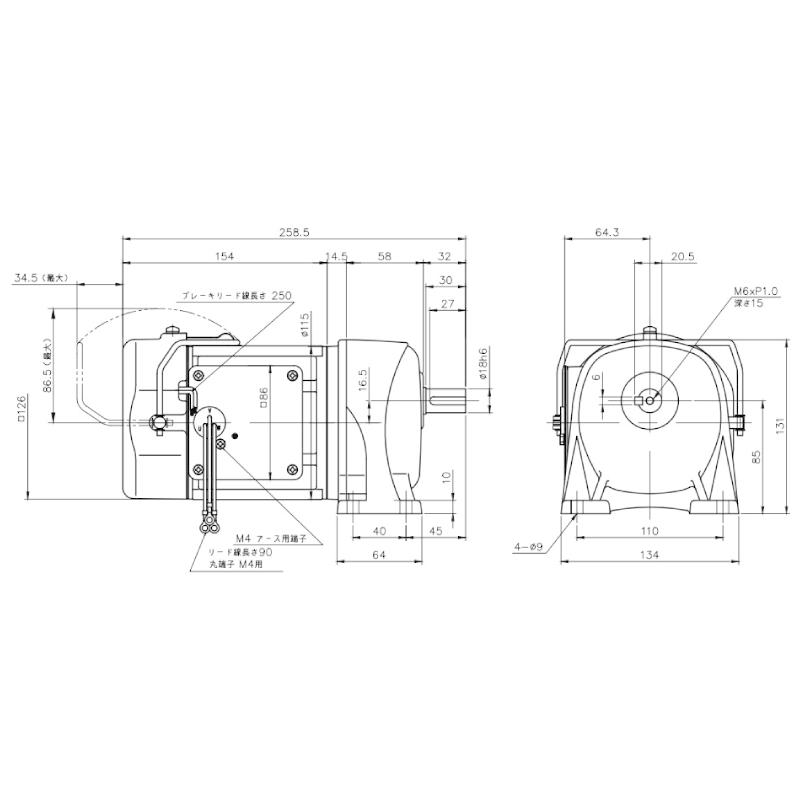 ニッセイ ギヤードモーター G3L18N10-MM01TWJNJ4 平行軸 脚取付 0.1kW 減速比1/10 三相 400V 手動解放ブレーキ付 軸炭素鋼