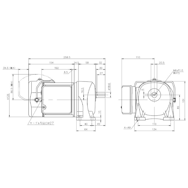 ニッセイ ギヤードモーター G3L18N30-MM01TNNTJ2 平行軸 脚取付 0.1kW 減速比1/30 三相 200V 手動解放ブレーキ付 ターミナルボックス付 軸炭素鋼