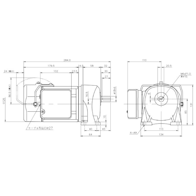 ニッセイ ギヤードモーター G3L18N10-MM02TWNTJ4 平行軸 脚取付 0.2kW 減速比1/10 三相 400V 手動解放ブレーキ付 ターミナルボックス付 軸炭素鋼