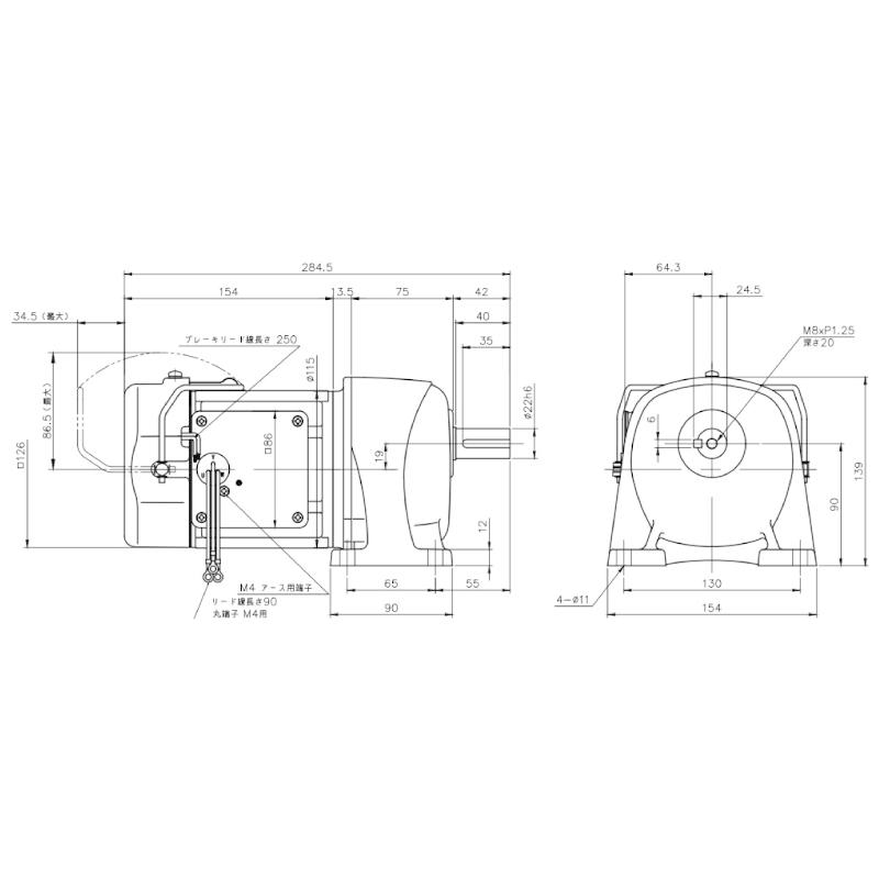 ニッセイ ギヤードモーター G3L22N200-MM01TNNNJ2 平行軸 脚取付 0.1kW 減速比1/200 三相 200V 手動解放ブレーキ付 軸炭素鋼