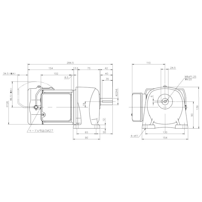 ニッセイ ギヤードモーター G3L22N200-MM01TNNTJ2 平行軸 脚取付 0.1kW 減速比1/200 三相 200V 手動解放ブレーキ付 ターミナルボックス付 軸炭素鋼