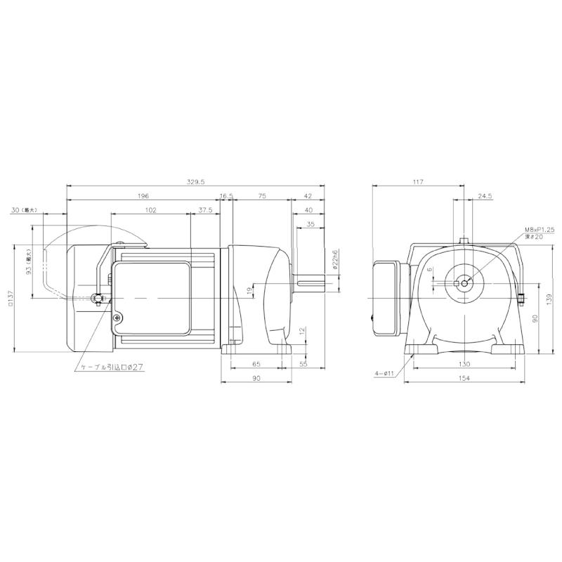 ニッセイ ギヤードモーター G3L22N5-MM04TWNTJ4 平行軸 脚取付 0.4kW 減速比1/5 三相 400V 手動解放ブレーキ付 ターミナルボックス付 軸炭素鋼