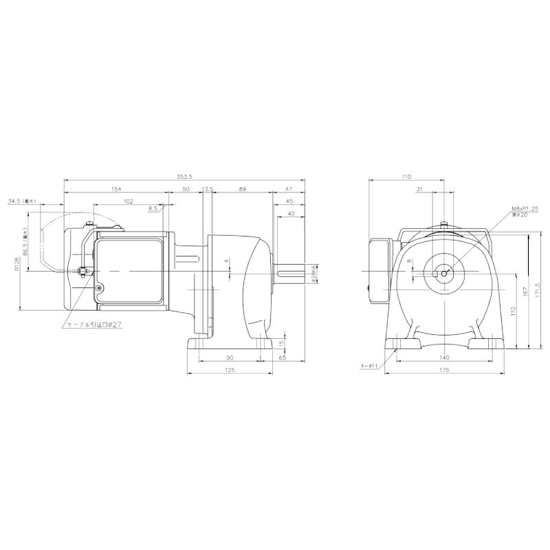 ニッセイ ギヤードモーター G3L28N300-MM01TNNTJ2 平行軸 脚取付 0.1kW 減速比1/300 三相 200V 手動解放ブレーキ付 ターミナルボックス付 軸炭素鋼