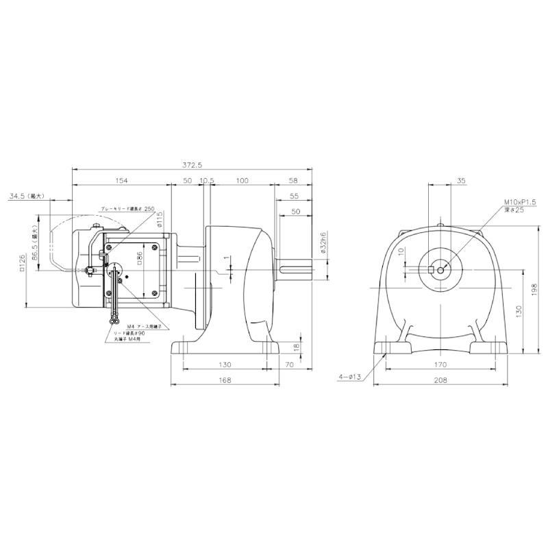 ニッセイ ギヤードモーター G3L32N750-MM01TWJNJ4 平行軸 脚取付 0.1kW 減速比1/750 三相 400V 手動解放ブレーキ付 軸炭素鋼