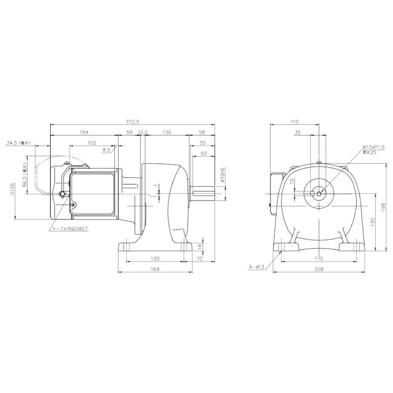ニッセイ ギヤードモーター G3L32N12X-MM01TWNTJ4 平行軸 脚取付 0.1kW 減速比1/1200 三相 400V 手動解放ブレーキ付 ターミナルボックス付 軸炭素鋼