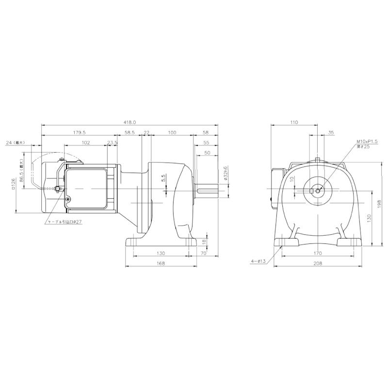 ニッセイ ギヤードモーター G3L32N300-MM02TWNTJ4 平行軸 脚取付 0.2kW 減速比1/300 三相 400V 手動解放ブレーキ付 ターミナルボックス付 軸炭素鋼