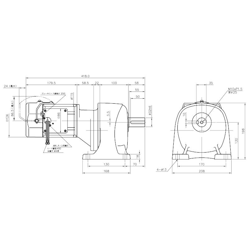 ニッセイ ギヤードモーター G3L32N375-MM02TWJNJ4 平行軸 脚取付 0.2kW 減速比1/375 三相 400V 手動解放ブレーキ付 軸炭素鋼