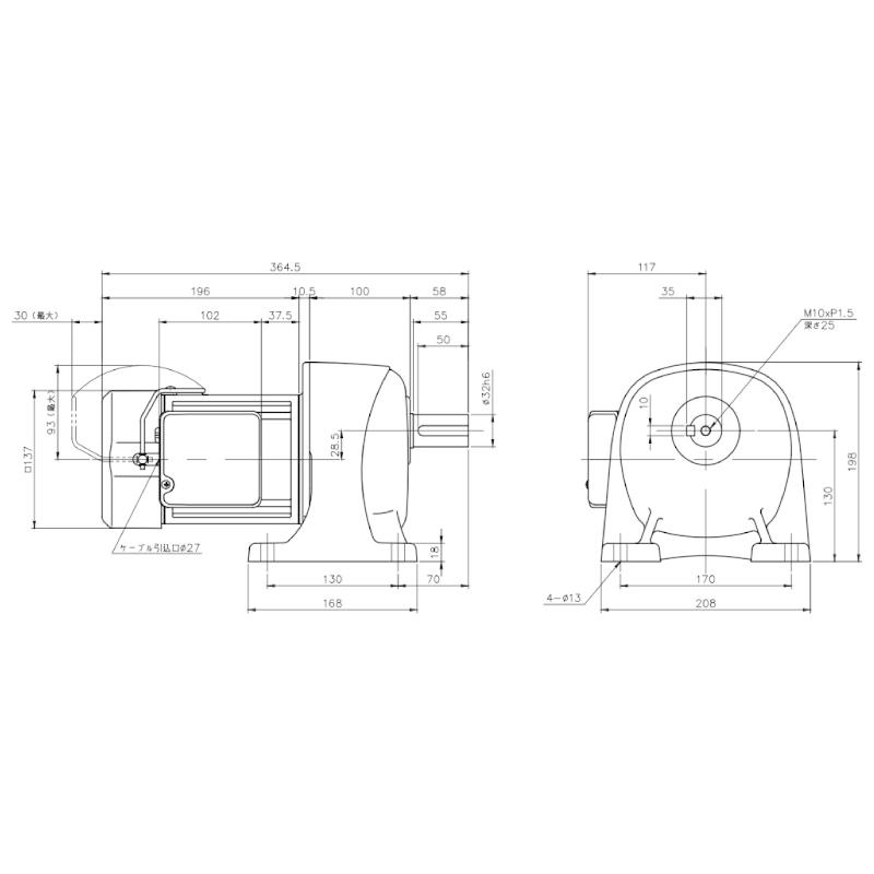ニッセイ ギヤードモーター G3L32N100-MM04TWNTJ4 平行軸 脚取付 0.4kW 減速比1/100 三相 400V 手動解放ブレーキ付 ターミナルボックス付 軸炭素鋼