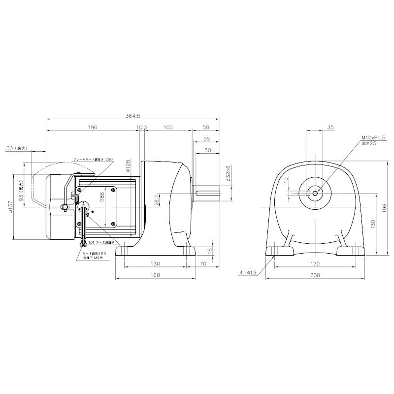 ニッセイ ギヤードモーター G3L32N160-MM04TNNNJ2 平行軸 脚取付 0.4kW 減速比1/160 三相 200V 手動解放ブレーキ付 軸炭素鋼