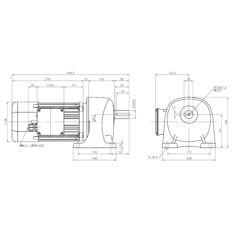 ニッセイ ギヤードモーター G3L32N50-WD08TWNEV4 平行軸 脚取付 防水 0.75kW 減速比1/50 三相 400V ブレーキ付 E型ターミナルボックス 軸炭素鋼