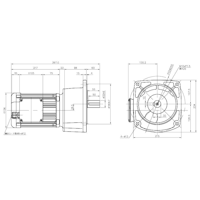 ニッセイ ギヤードモーター G3F32N50-WD08TNNEN 平行軸 フランジ取付 防水 0.75kW 減速比1/50 三相 200V ブレーキ無 E型ターミナルボックス 軸炭素鋼