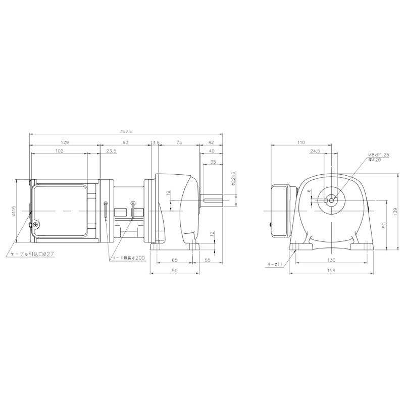 ニッセイ ギヤードモーター G3L22N80-EM02TNJTN 平行軸 脚取付 0.2kW 減速比1/80 三相 200V クラッチブレーキ付 ターミナルボックス付
