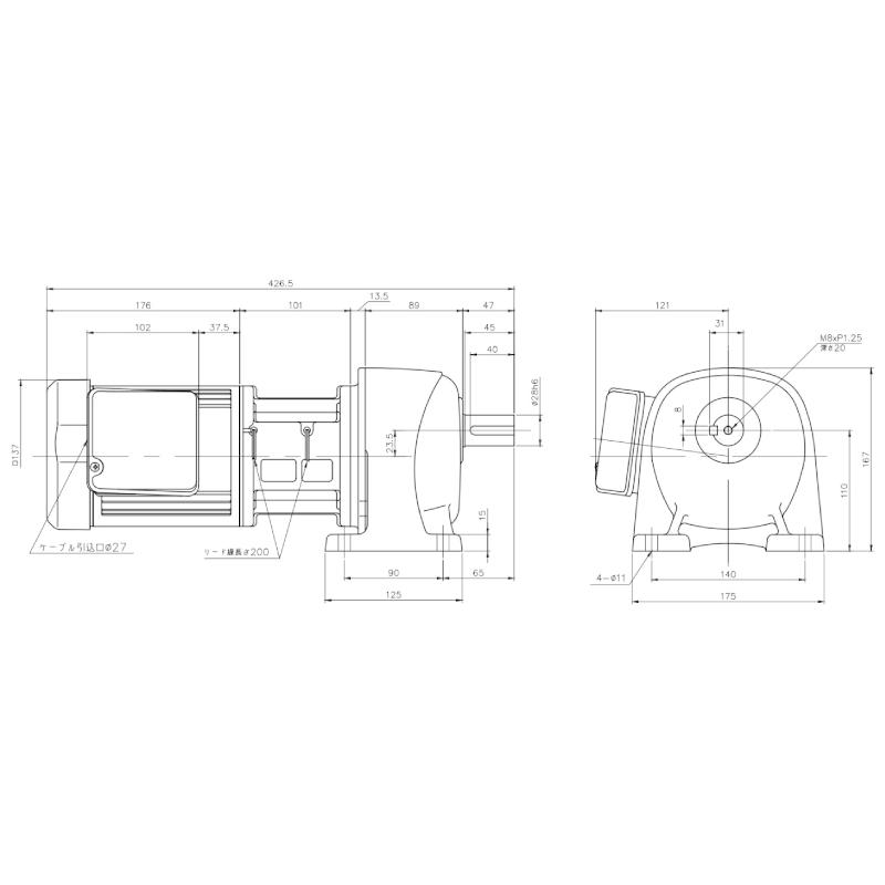 ニッセイ ギヤードモーター G3L28N40-EM04TNJTN 平行軸 脚取付 0.4kW 減速比1/40 三相 200V クラッチブレーキ付 ターミナルボックス付