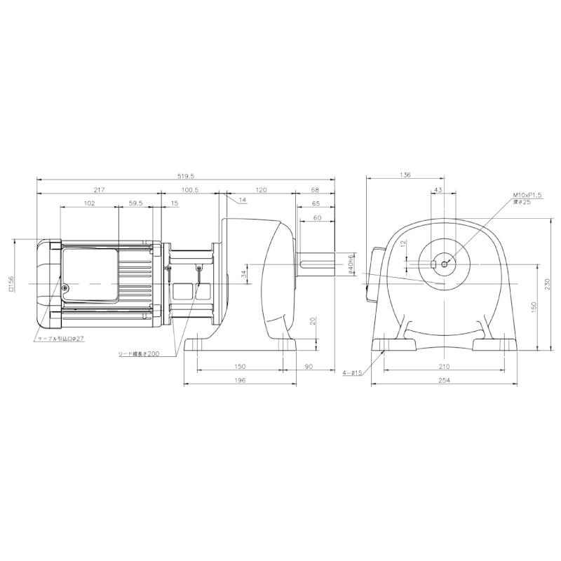 ニッセイ ギヤードモーター G3L40N120-ED08TNJTN 平行軸 脚取付 0.75kW 減速比1/120 三相 200V クラッチブレーキ付 ターミナルボックス付