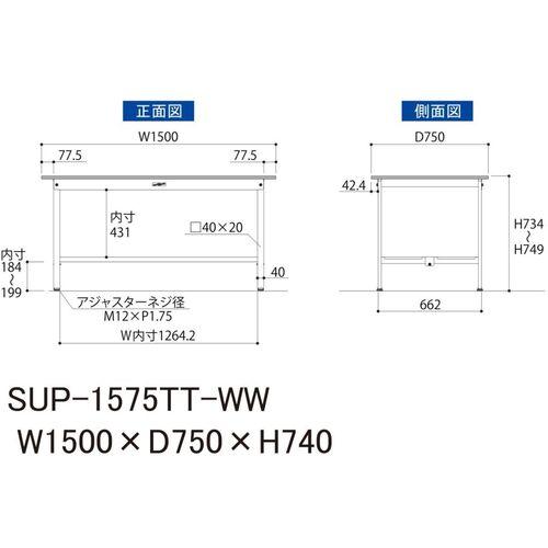 ヤマテック 軽量作業台 SUP-1575TT-WW ワークテーブル150シリーズ 固定式 全面棚付 低圧メラミン天板 W1500×D750×H740mm シルキーホワイト_4