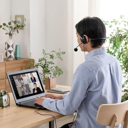 ELECOM 有線ヘッドセット HS-NB03SUBK 両耳ネックバンド USB−A 1.8m ブラック 42個まとめ売り 【まとめ売り商品】の画像