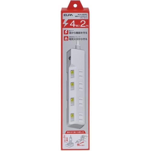 ELPA コード付タップ WLK-42B(W) 耐雷SW付タップ(ブレーカー) 4個口2M 25個まとめ売り 【まとめ売り商品】_1