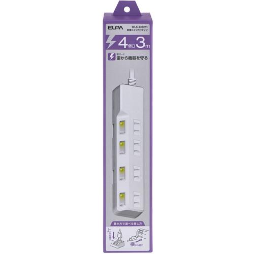 ELPA コード付タップ WLK-43S(W) 耐雷SW付タップ 4個口3M 25個まとめ売り 【まとめ売り商品】_1
