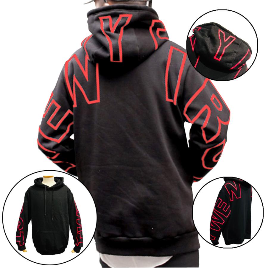 ☆★ストリート系 デカLOGO ビッグ パーカー☆★【BLK/RED】男女兼用 パーカー メンズ 長袖 黒 グラデ バックプリント ストリート系