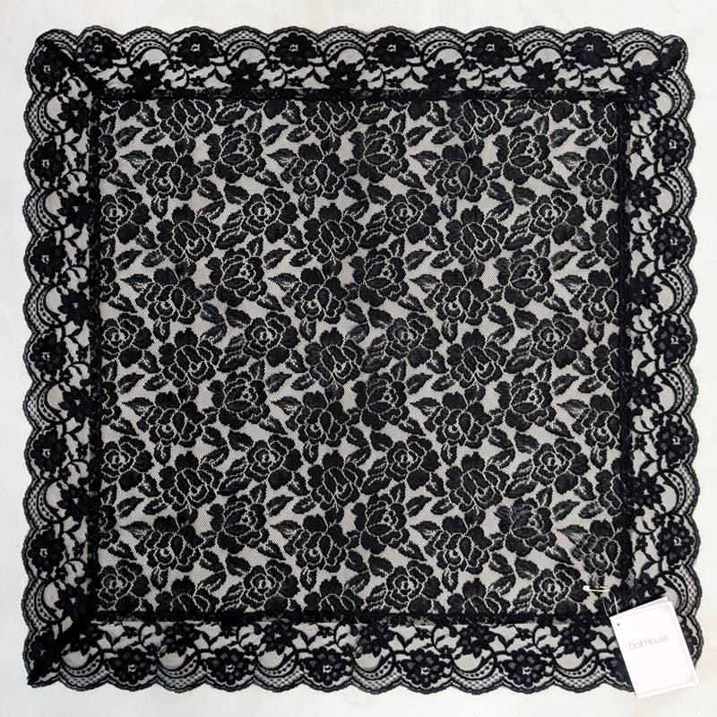 Doll House ドールハウス 黒 ブラック レース スカーフ 62cm×62cm オシャレ シック 正方形 バラ 花柄 【未使用品