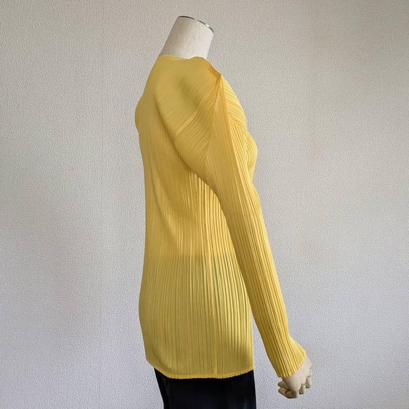 イッセイミヤケ PLEATS PLEASE◇黄色 イエロー◇丸首 クルーネック 