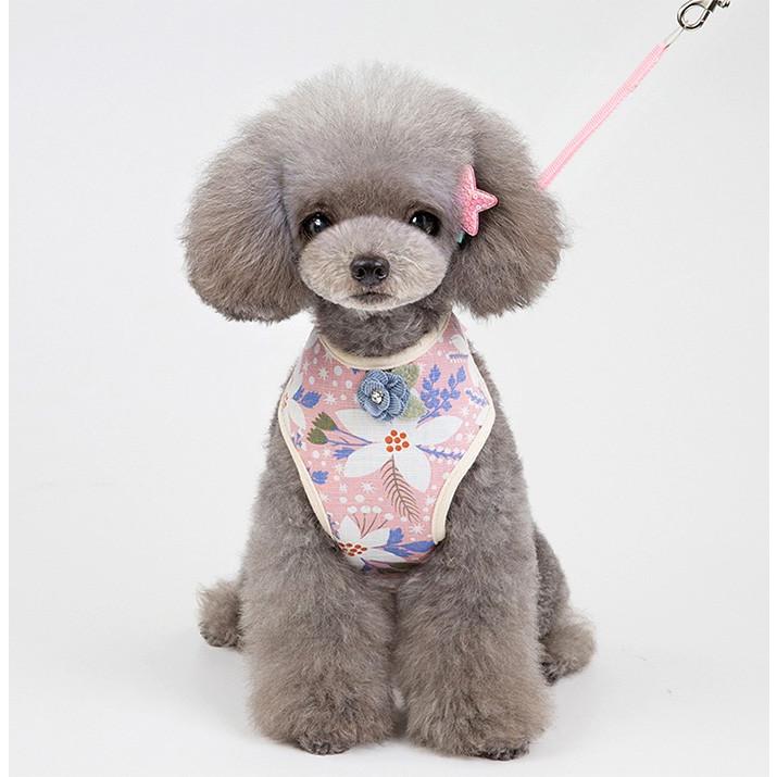 犬服・アクセサリー Ta_ 犬 ハーネス リード付 ペット 服 フラワー コサージュ ウェア