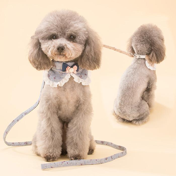 犬服・アクセサリー Rii 犬 首輪 リード 付 ペット 服 レース パール フラワー リボン 花