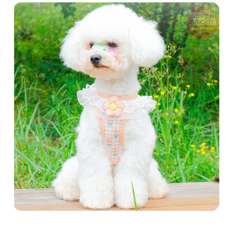 犬 猫 ハーネス リード付 フリル フラワー カラフル ウェアハーネス
