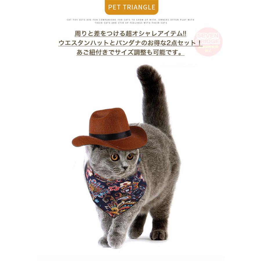 犬 猫 帽子 カウボーイハット バンダナ 2点セット ペット ワンタッチ