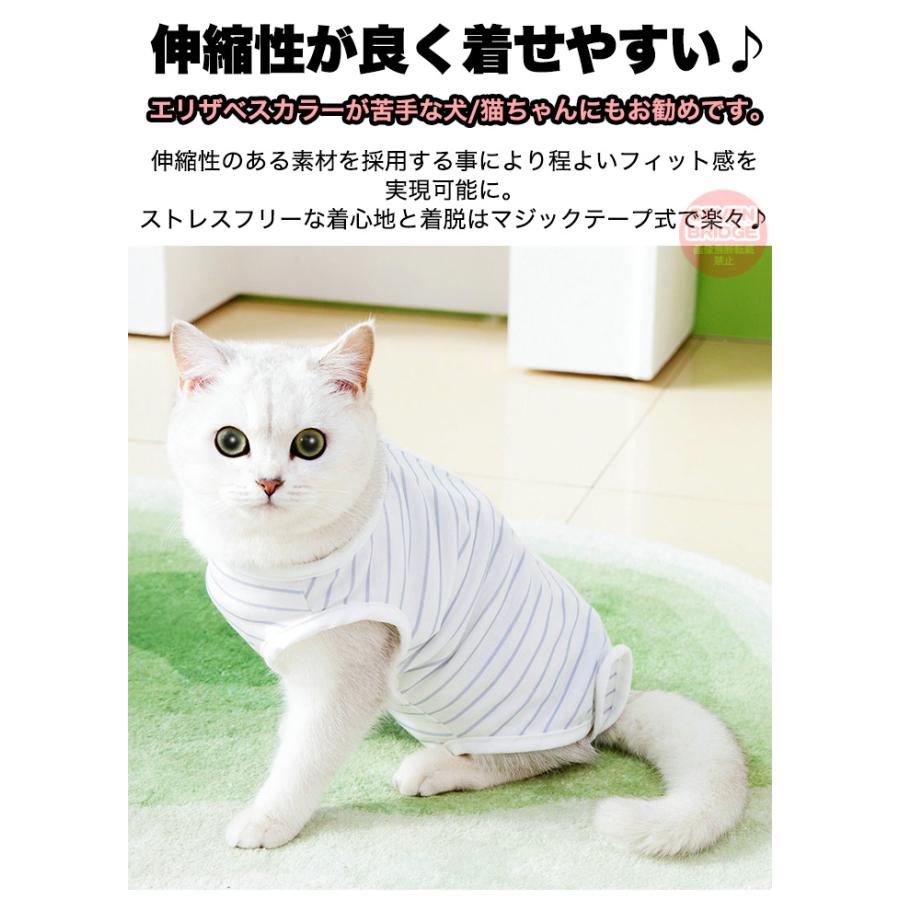 犬 猫 術後服 術後ウェア 伸縮性 ボーダー 青 ピンク 服 傷 舐めない