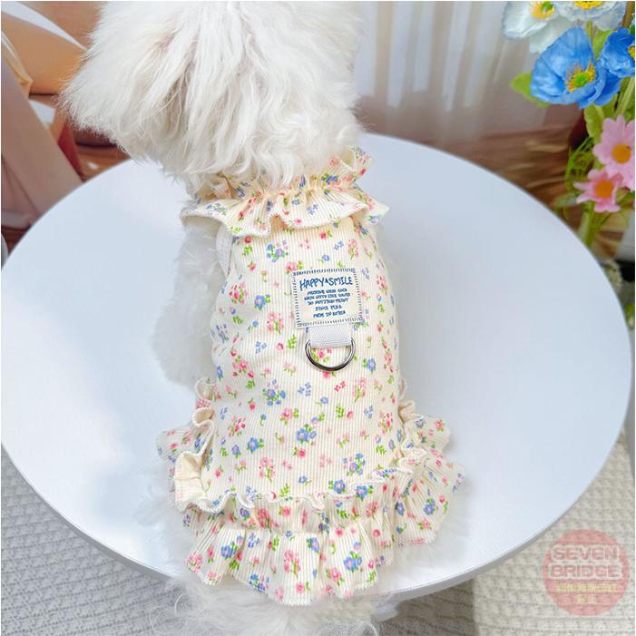 犬 猫 服 犬服 ワンピース 花柄 フリル ハーネス Dカン付 キャミソール