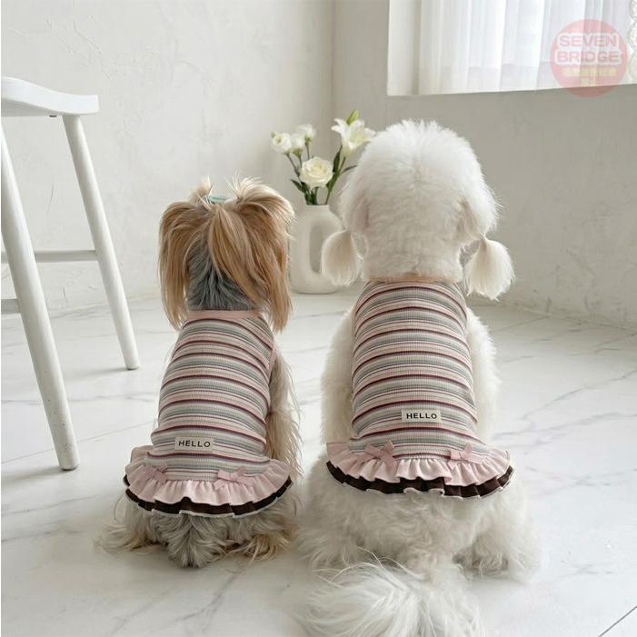 犬 服 ワンピース ドッグウェア ボーダー フリル タンクワンピ リボン