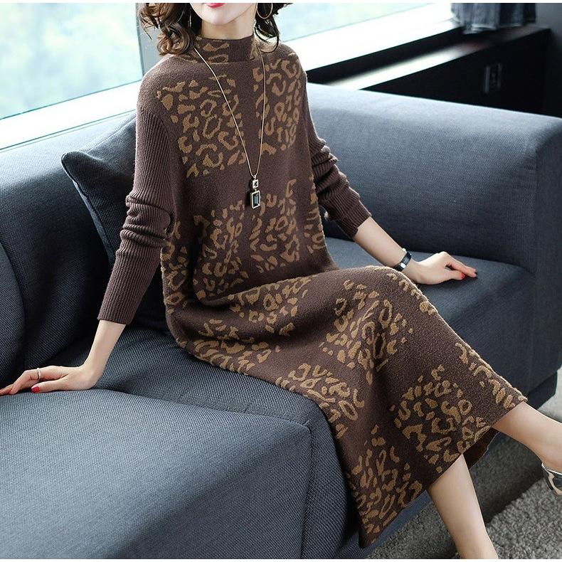 感謝の声続々 ワンピース ニットドレス ヒョウ柄 厚手 ワンピース ロング 伸縮 長袖 ゆったり 細身 着痩せ 春秋冬 ニットドレス ヒョウ柄 厚手 上品 きれいめ 冬 秋 60代 30代 50代 40代 レディース ワンピース チュニック Sergiopizarro Com Co